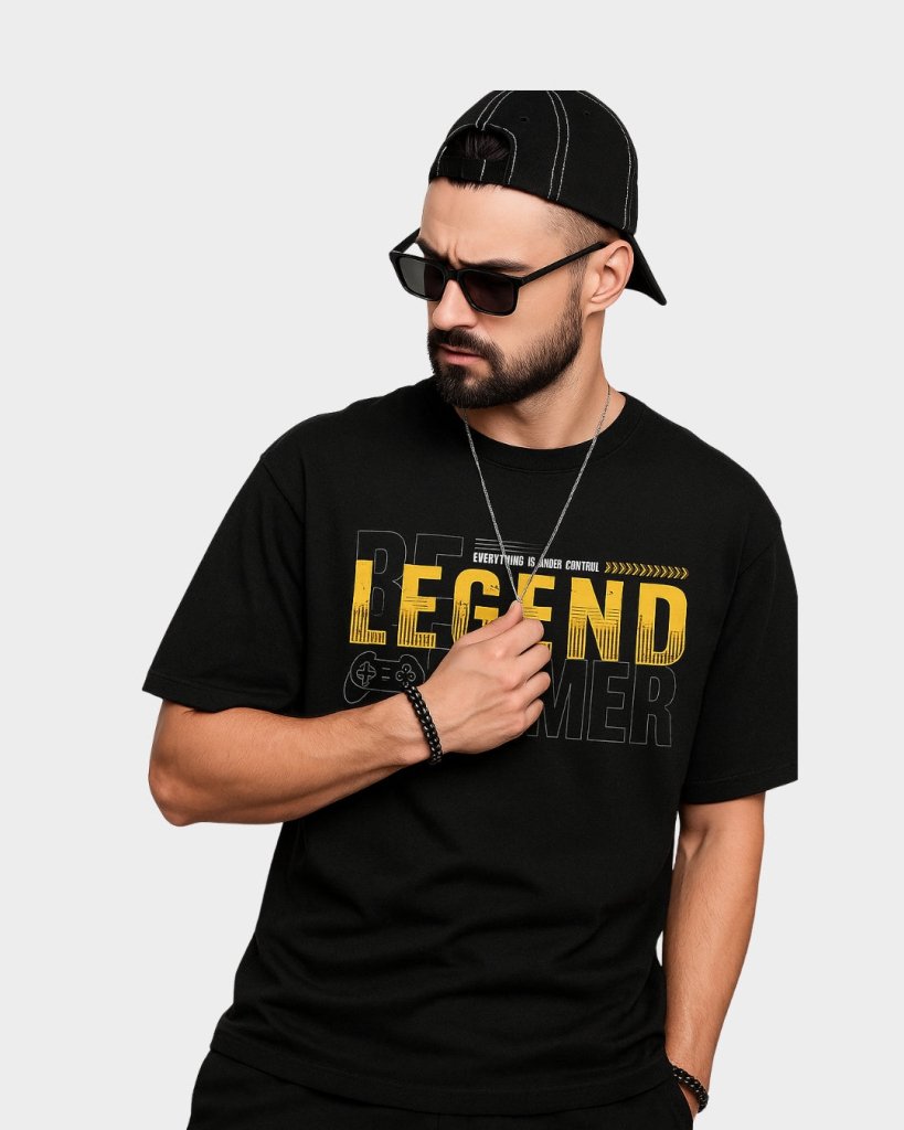Men’s Black Cotton T-Shirt BE LEGEND Gamer | Therangroop - Therangroop