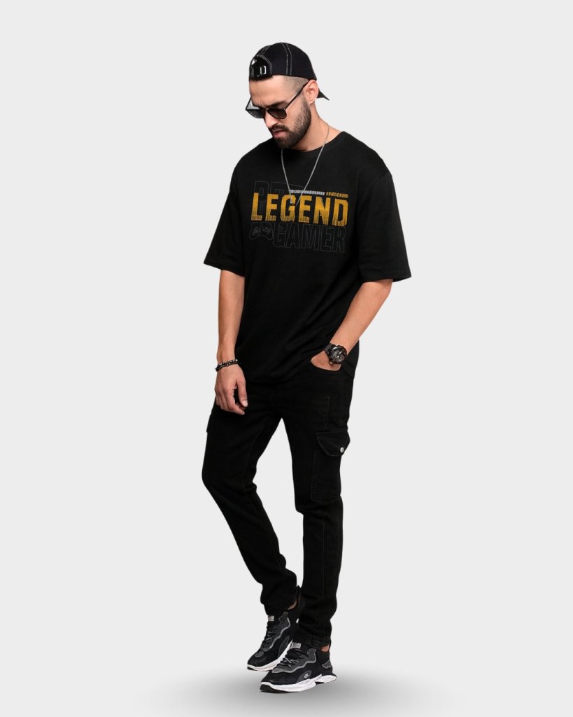 Men’s Black Cotton T-Shirt BE LEGEND Gamer | Therangroop - Therangroop