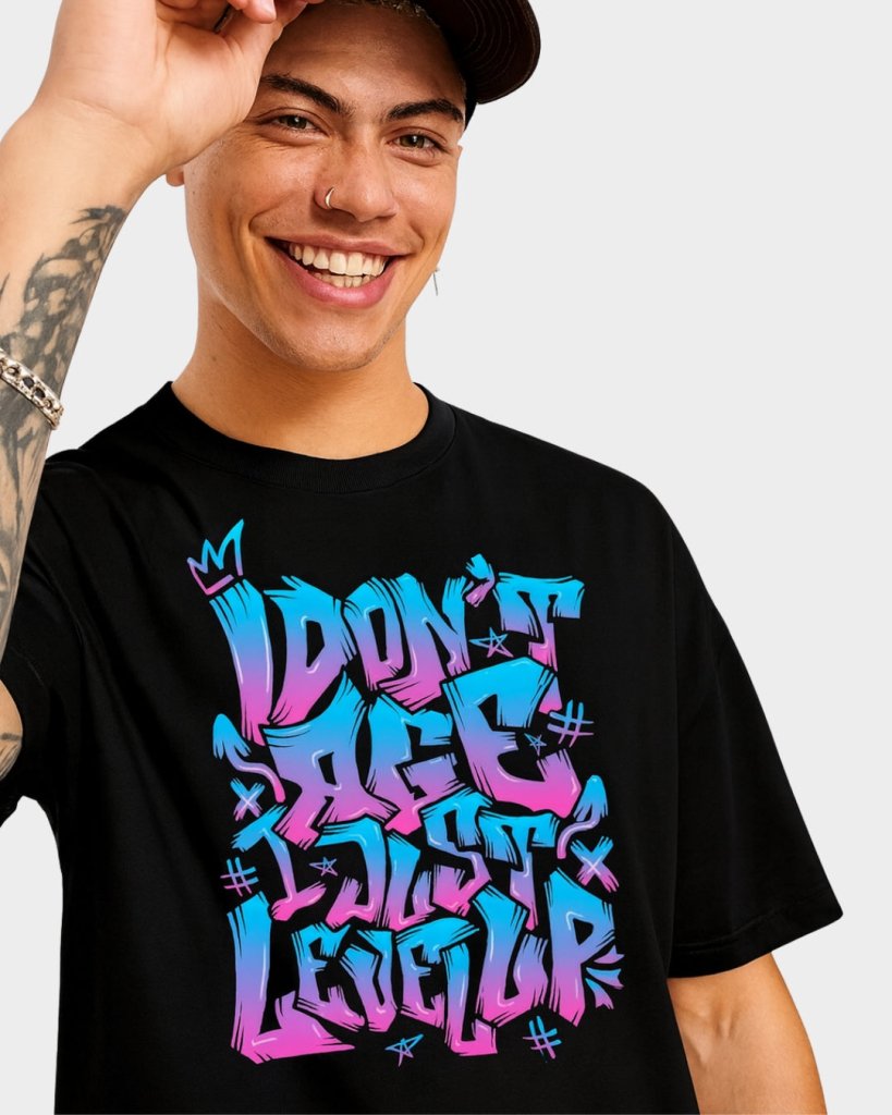 Men’s Black Graphic T-Shirt Don’t Age Just Level Up | Therangroop - Therangroop