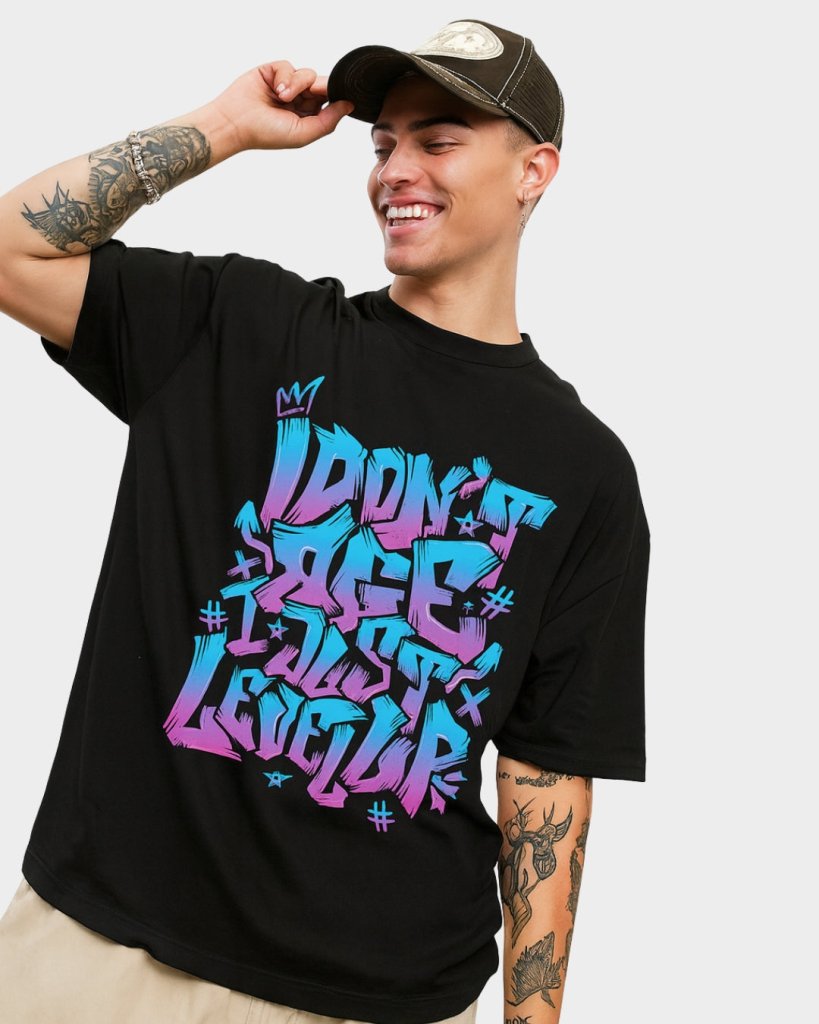 Men’s Black Graphic T-Shirt Don’t Age Just Level Up | Therangroop - Therangroop