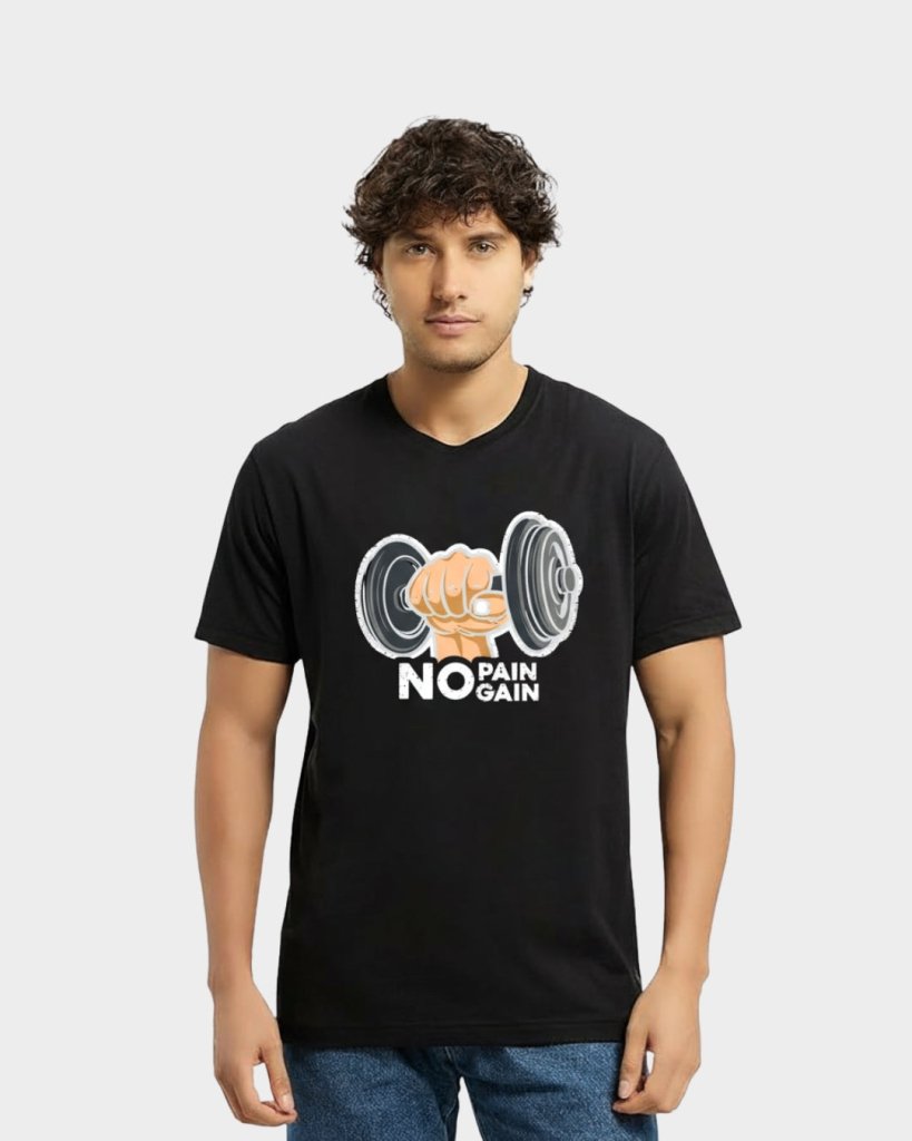 Men’s Black Gym T-Shirt – No Pain No Gain Dumbbell | Therangroop - Therangroop