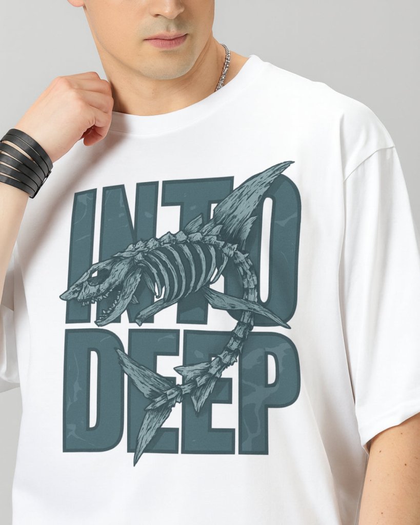 Men’s White Oversized T-Shirt – INTO DEEP Graphic | Therangroop - Therangroop