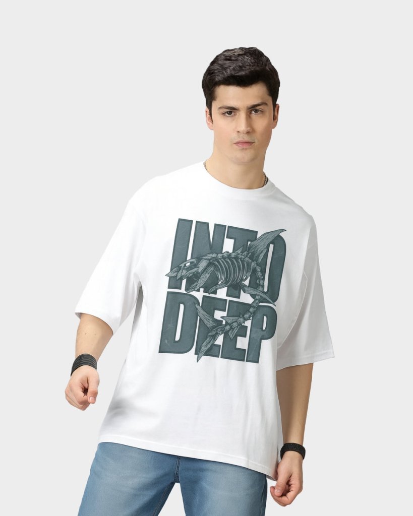 Men’s White Oversized T-Shirt – INTO DEEP Graphic | Therangroop - Therangroop
