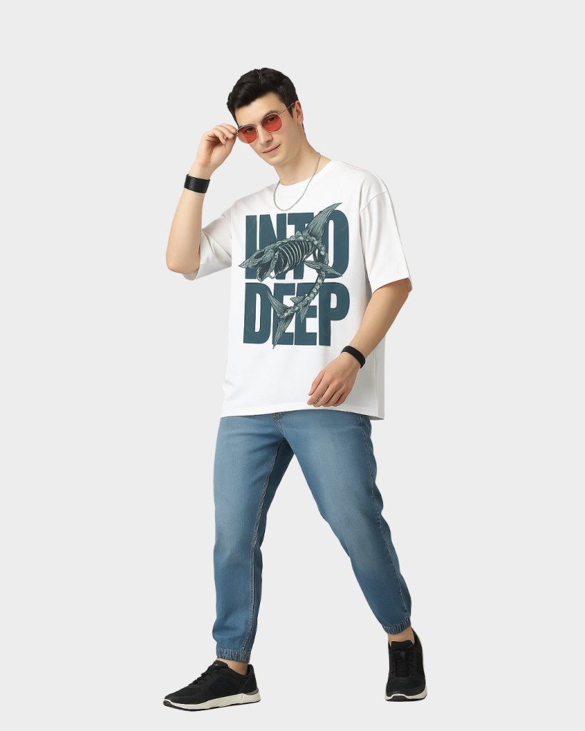 Men’s White Oversized T-Shirt – INTO DEEP Graphic | Therangroop - Therangroop