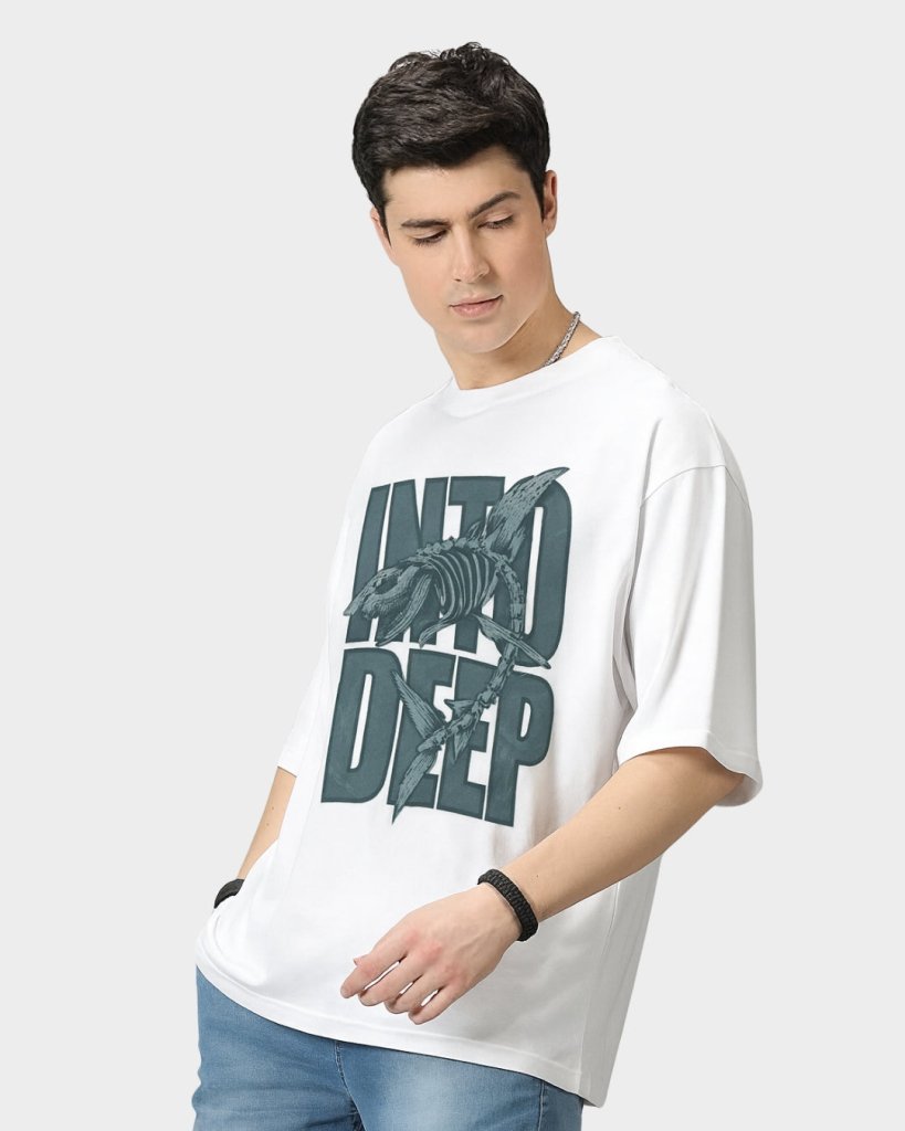 Men’s White Oversized T-Shirt – INTO DEEP Graphic | Therangroop - Therangroop
