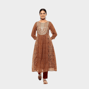 Navy Blue and Rust Printed Peplum Kurti - Therangroop